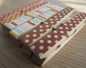 SALE - Set of 12 - Decoupaged Clothespin Clips - Stripes and Polka Dots