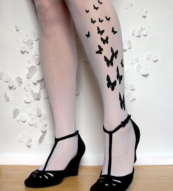 sexy BUTTERFLY TATTOO thigh-high socks WHITE