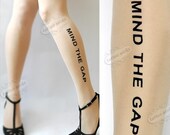 sexy and funny MIND the GAP TATTOO thigh-high stockings ultra pale