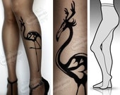 Large/Extra Large gorgeous FLAMINGO tattoo tights / stockings / full length / pantyhose / nylons GREY