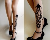 sexy SKULLS and HEARTS TATTOO thigh-high socks light mocha xs/x/m