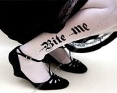 sexy Halloween Bite Me tattoo thigh-high stockings White