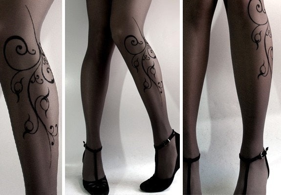 brand new color GREY sexy FLORA tattoo Thigh High stockings / nylons