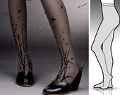 Large/XLarge fabulous FOREST SYMPHONY tattoo stockings / full length / pantyhose / nylons GREY