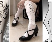 Large/Extra Large sexy  FLORA tattoo tights / stockings / full length / pantyhose / nylons WHITE
