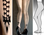 L/XL sexy Rapunzel tattoo tights / stockings /  full length /  pantyhose / nylons Ultra Pale