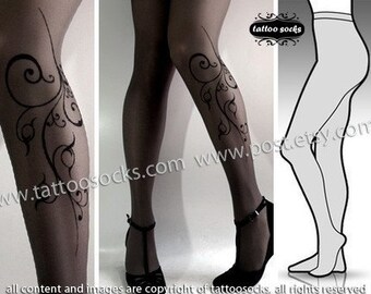 brand new color GREY Large/ Extra Large sexy FLORA tattoo tights / stockings full length pantyhose