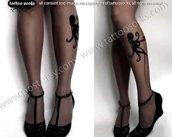 brand new color Grey sexy OCTOPUS tattoo THIGH HIGH stockings / nylons