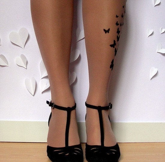 sexy butterfly TATTOO knee-high socks DEEP MOCHA