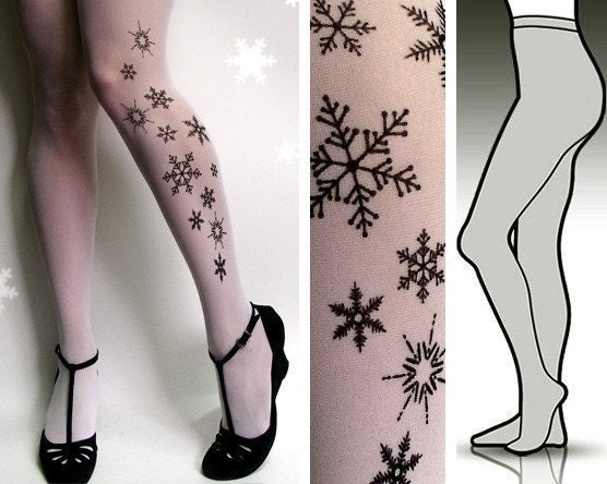 Small/Medium elegant SNOW QUEEN tattoo tights / stockings / full length / pantyhose / nylons WHITE