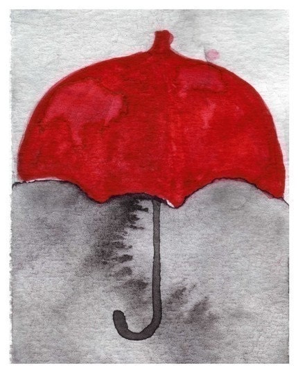 Buy 2 Get 1 FREE -- Watercolor Painting: Watercolor Illustration -- Mini Art Print -- Under My Red Umbrella -- ACEO Print