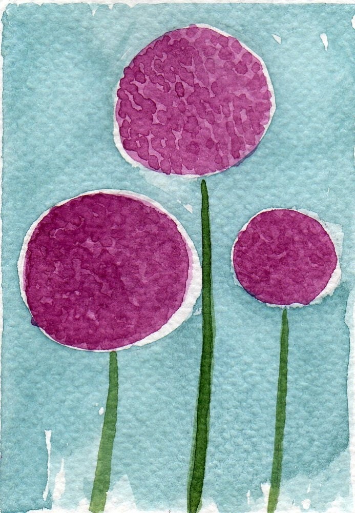 Buy 2 Get 1 FREE -- Watercolor Painting: Watercolor Flowers -- Mini Art Print -- Purple Onion Flowers  -- ACEO Print