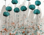 Buy 2 Get 1 FREE -- Watercolor Painting: Watercolor Flowers - Art Print - Mister Muscle - Teal Watercolor Flowers - 8x10