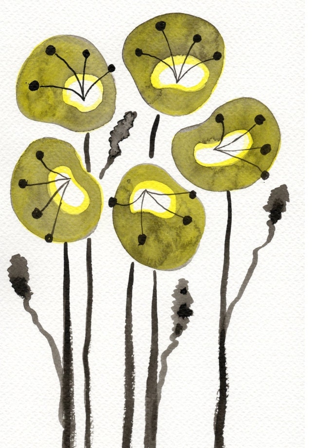 Buy 2 Get 1 FREE -- Watercolor Painting: Watercolor Flowers -- Art Print --  Yellow Poppies -- 4x6