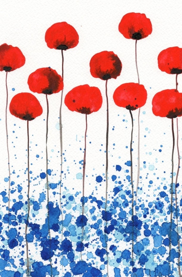 Buy 2 Get 1 FREE -- Watercolor Painting: Watercolor Flowers -- Art Print --  Bright and Sunny Day -- Red Flowers -- 4x6