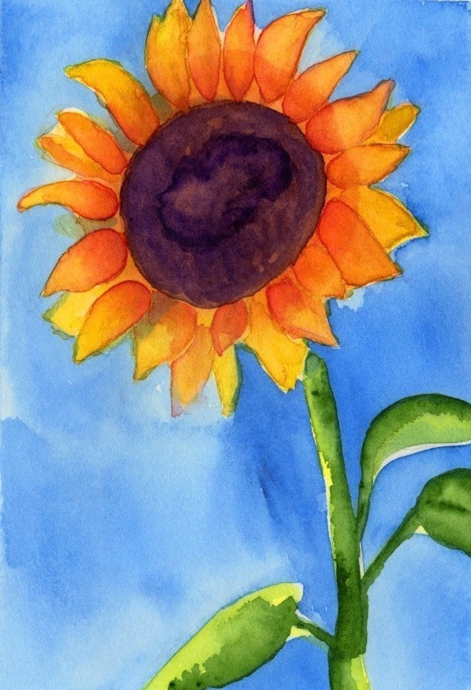 Buy 2 Get 1 FREE -- Watercolor Painting: Watercolor Flowers -- Art Print --  Sunflower -- 4x6