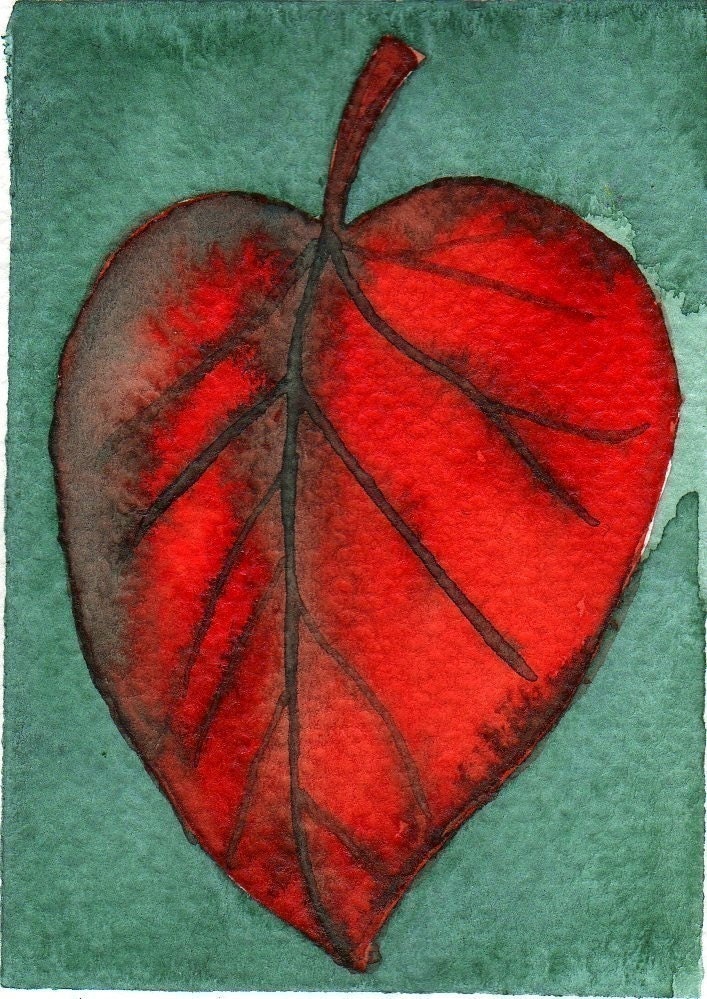 Buy 2 Get 1 FREE -- Watercolor Painting: Watercolor Illustration Leaf -- Mini Art Print -- Autumn Leaf -- ACEO Print
