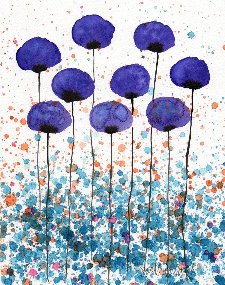 Buy 2 Get 1 FREE -- Watercolor Painting: Watercolor Flowers -- Art Print -- Meet Me at the Corner -- Purple Flowers -- 8x10