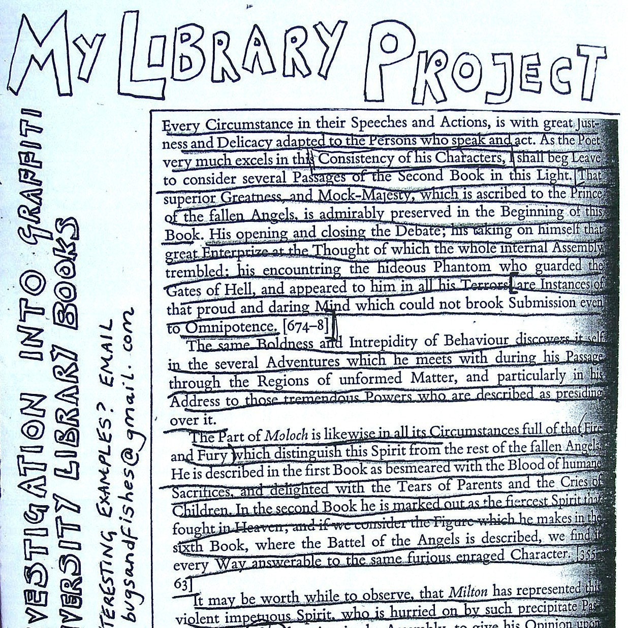 My Library Project Zine about graffiti left in library books