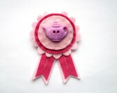 Sale: Teapot Rosette, felt brooch, pink