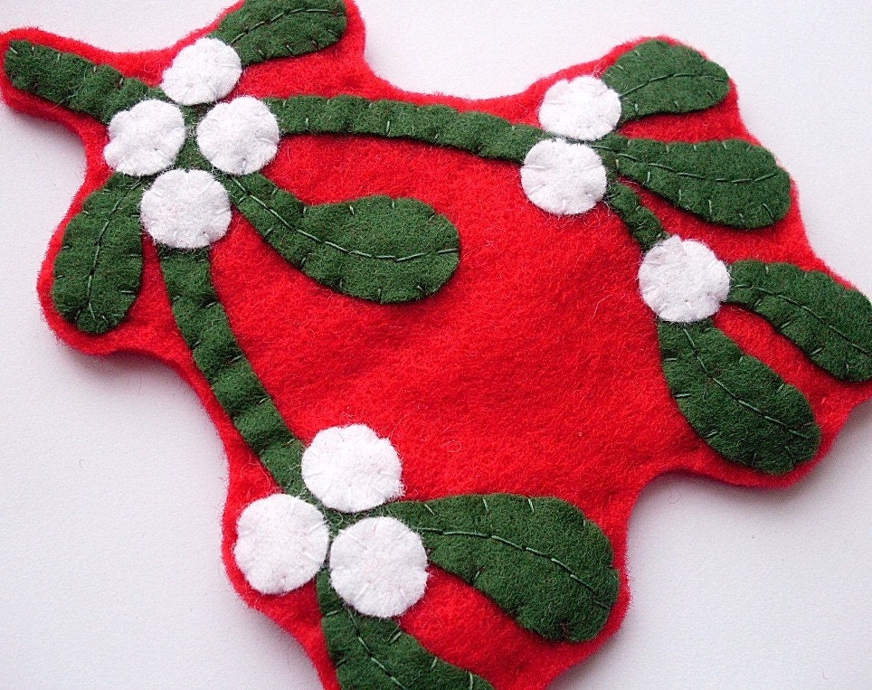 SALE Mistletoe, felt Christmas ornament