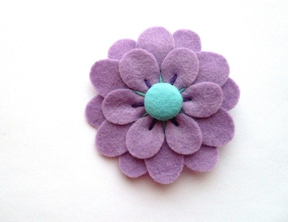 Sale: Lilac Felt Flower Brooch, lilac, purple, lavender, aqua