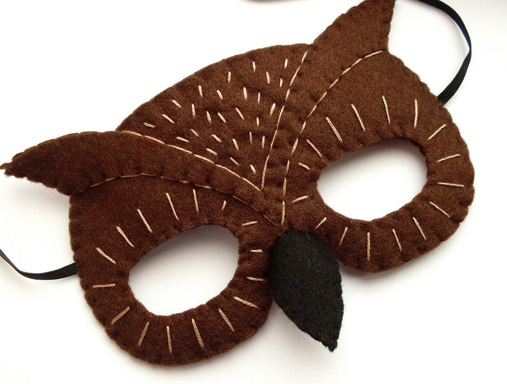 SALE Felt Owl Mask for Halloween, woodland, forest, brown