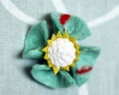 SALE Felt Flower Brooch. Sky Blue and White