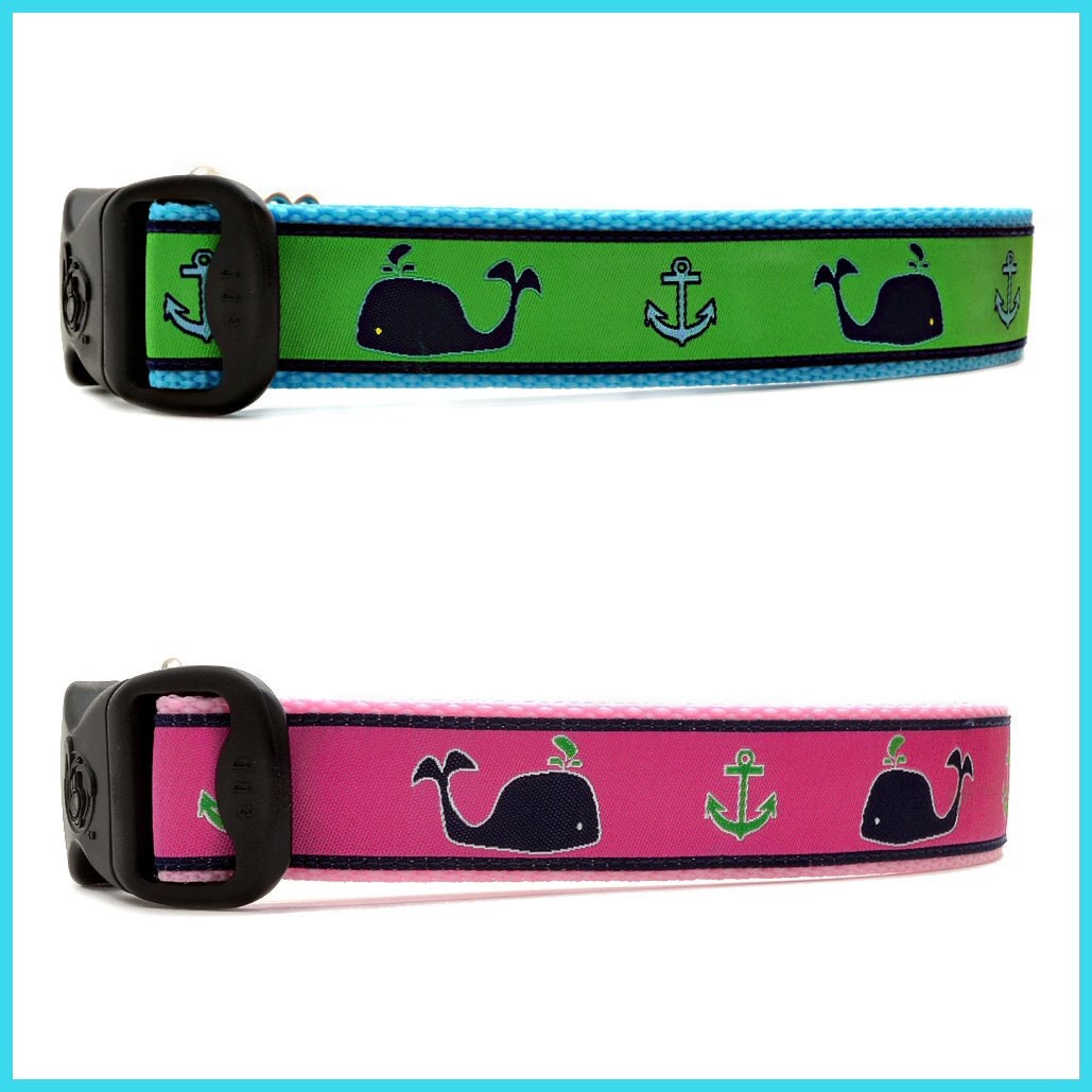 Classic Preppy Whale Nautical Anchor  Dog Collars
