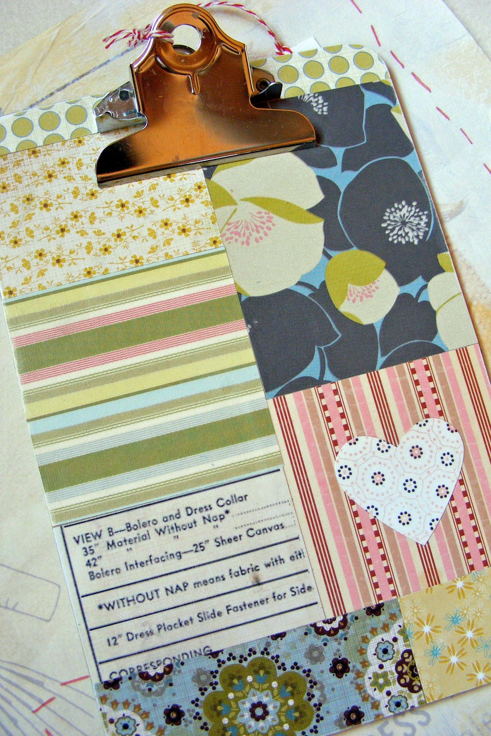 patchwork clipboard - white heart