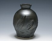 Metallic Black Vase with Hand Carved Design