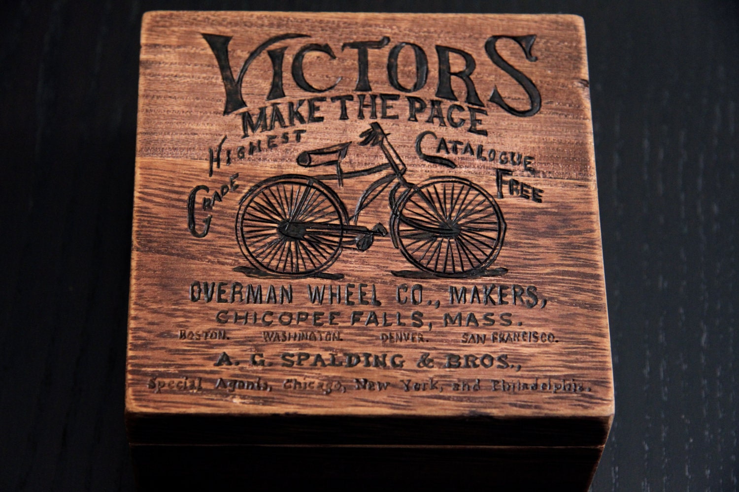 Vintage Bike Ad Trinket Box - Red Oak Stain
