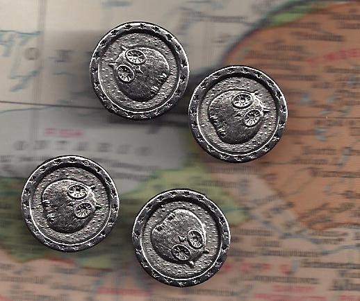 Last Ones ... Four Vintage OWL metal shank Buttons Silver Color