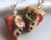 Pizza Earrings - Green Pepper, Mushroom, Tomato