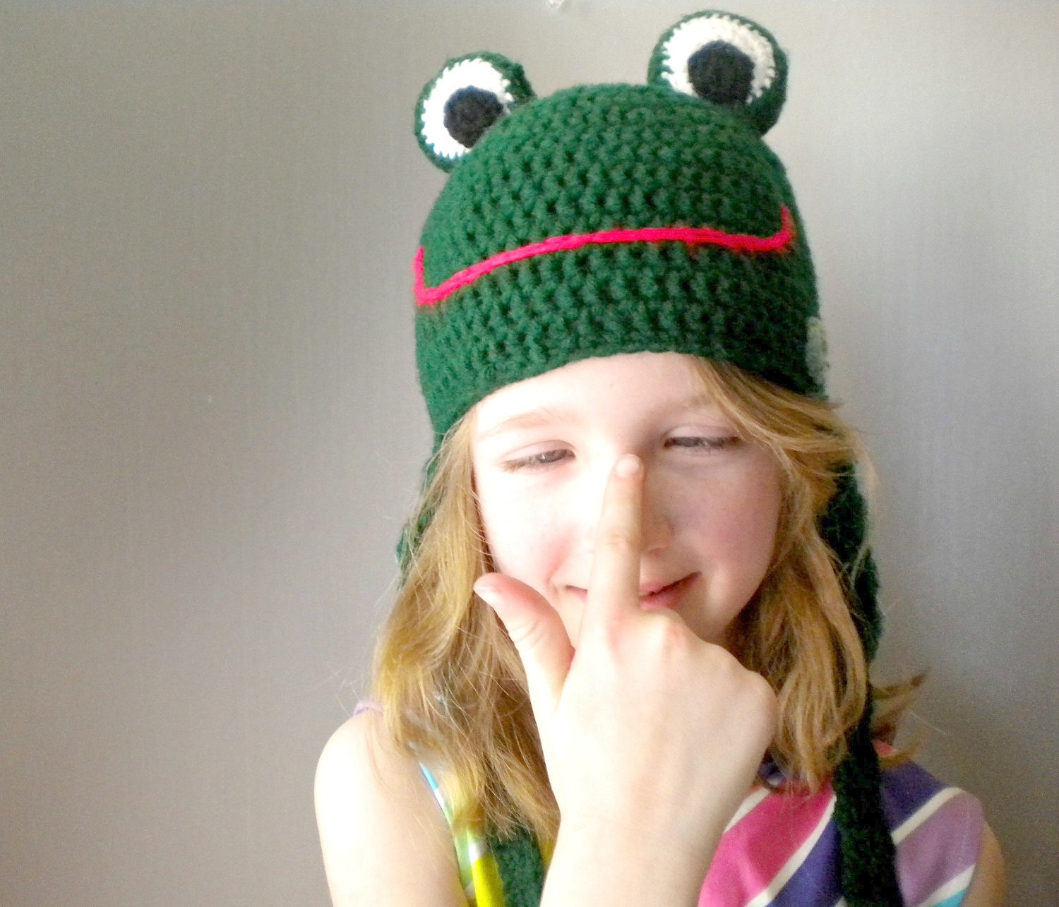 Crochet Hat - Cartoon 3-D Frog Hat in Bright Grass Green with Eyes and Long Legs for Boys and Girls - Silly and Chunky Crochet Hat