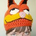 Crochet Hat - Retro Cartoon 3-D Cat Hat in Bright Orange with Ears and Snout for Adults - Silly and Chunky Crochet Hat