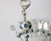 Appetizer Pick Set Beaded with Blue, White and Black Lampwork Glass
