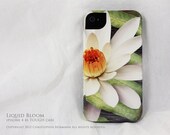 iPhone 4s case- iPhone 4 cover - hard TOUGH case - Liquid Bloom - green, white and yellow lotus blossom artwork