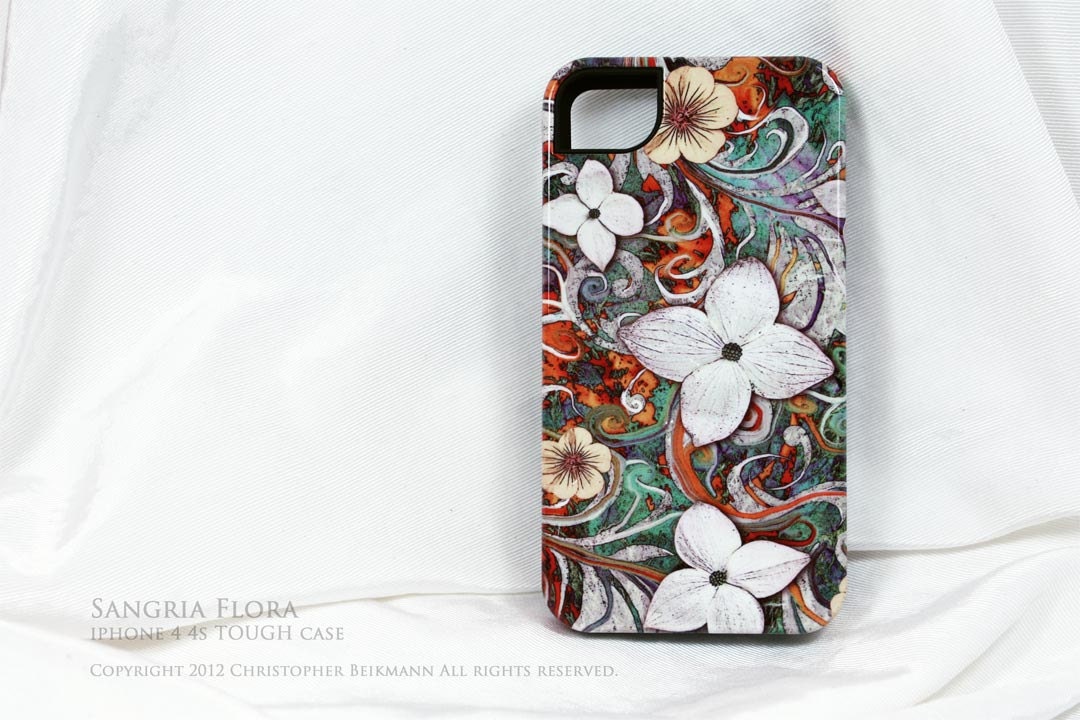 iPhone 4 case & iPhone 4s case - Sangria Flora - floral art TOUGH case with silicone liner