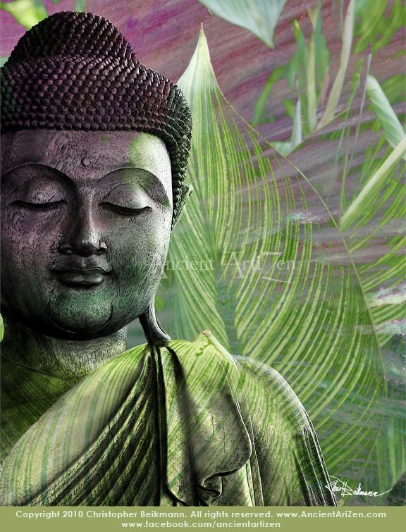Buddha artwork - Meditation Vegetation - modern green buddha 8x10 signed giclee print