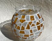 Stained Glass Gold White Mosaic Candleholder