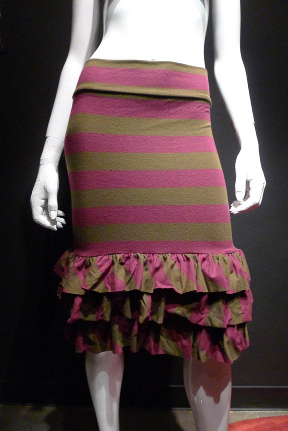purple and green striped ruffle skirt