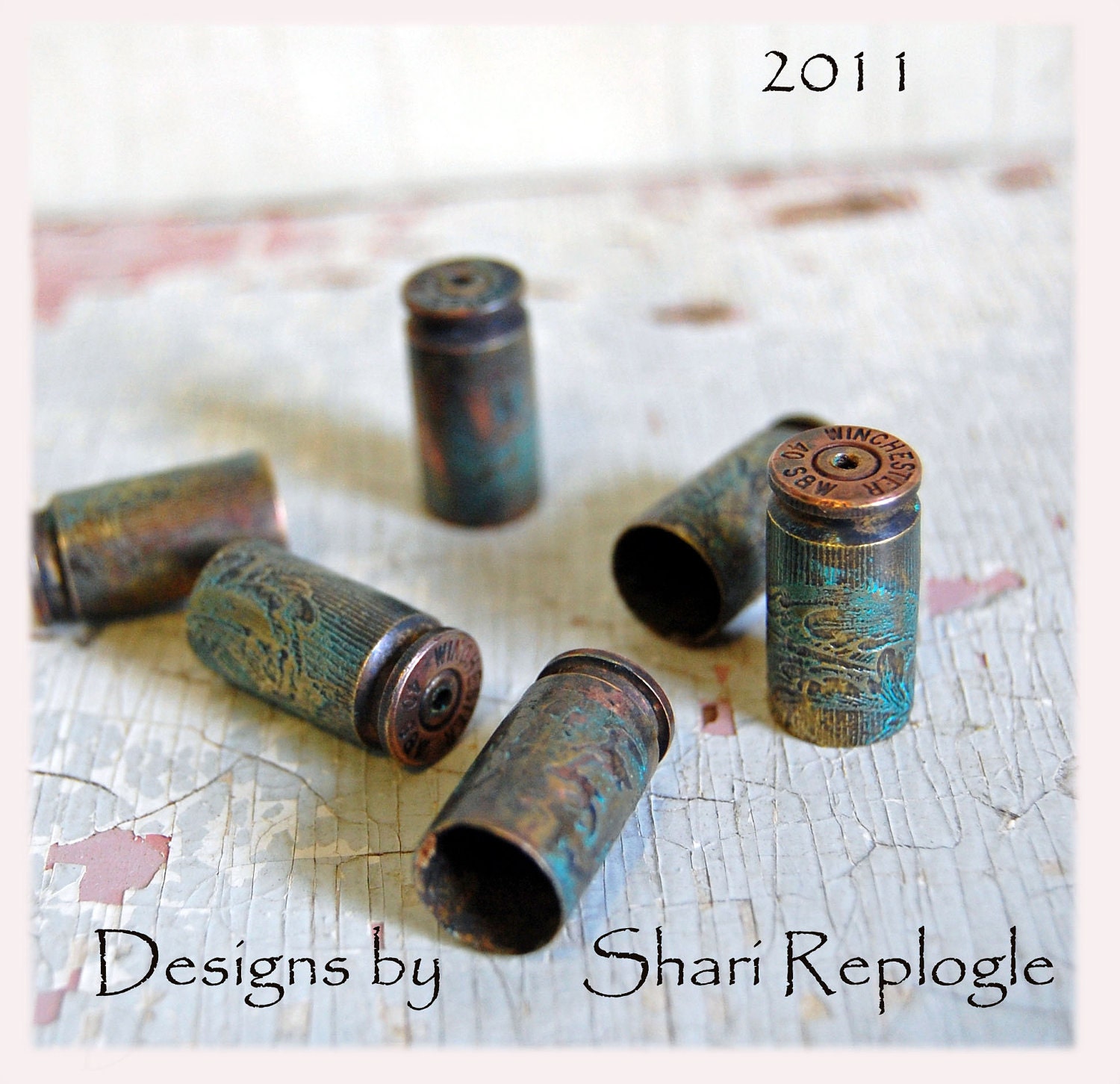 5 Wonderful Etched Bullet Findings for Steam Punk Assemblage Beading Mixed Media and Altered Art