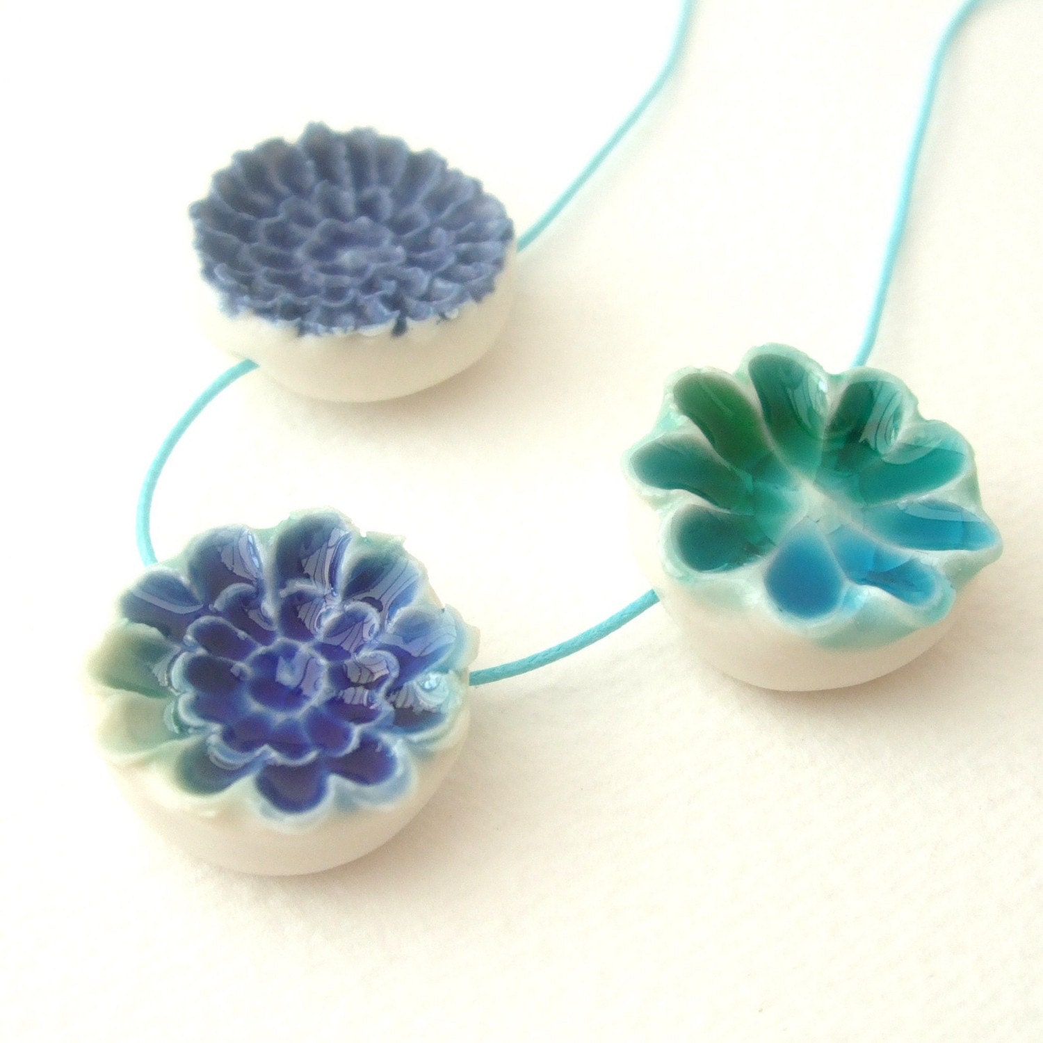 CLEARANCE-Porcelain and Glass Pendants - Blue Flowers