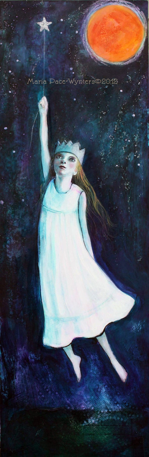 Fly Me To The Moon- Original mixed media painting by Maria Pace-Wynters