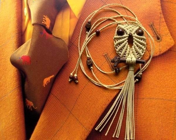 Macrame Owl Necklace - Wheat