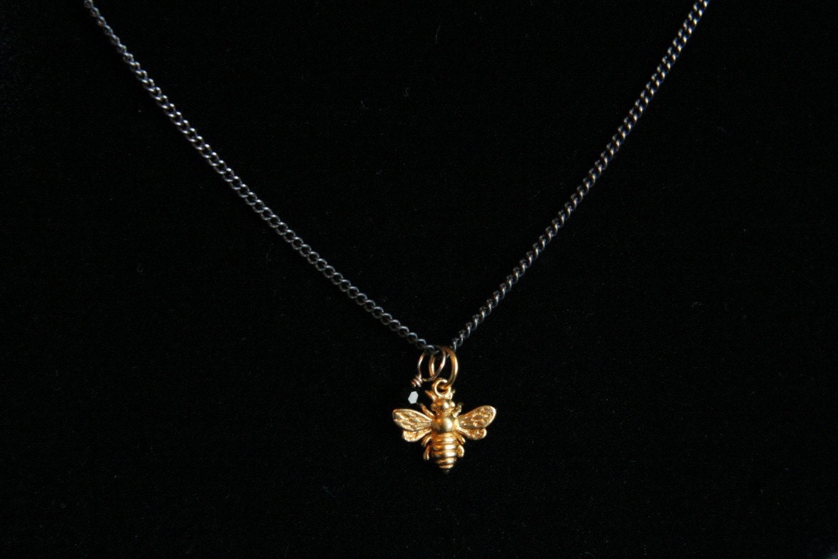 Bee Charm Necklace - Jet Crystal