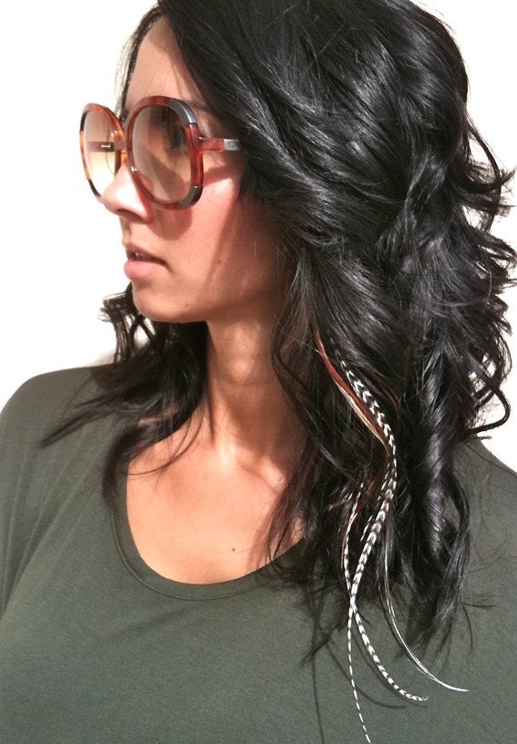 Black 6 Feather Hair Extension MEDIUM - Salon Grade : FREE micro link clamp