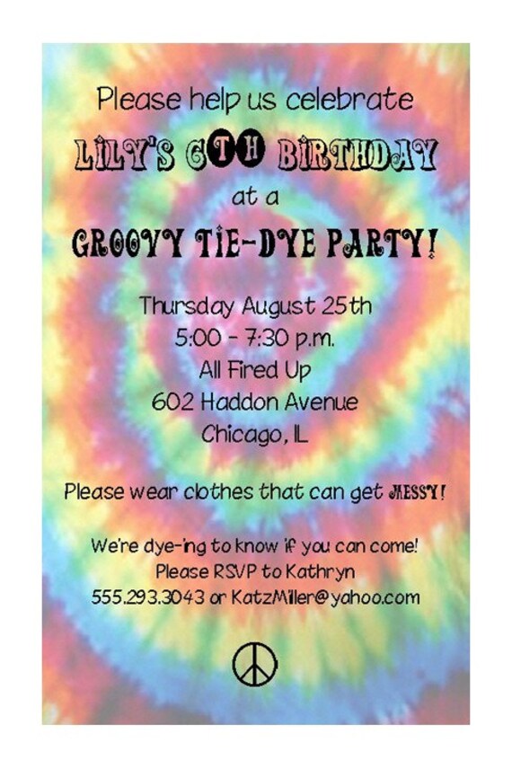 Tie Dye Party Invitation by PracticallyDarling on Etsy