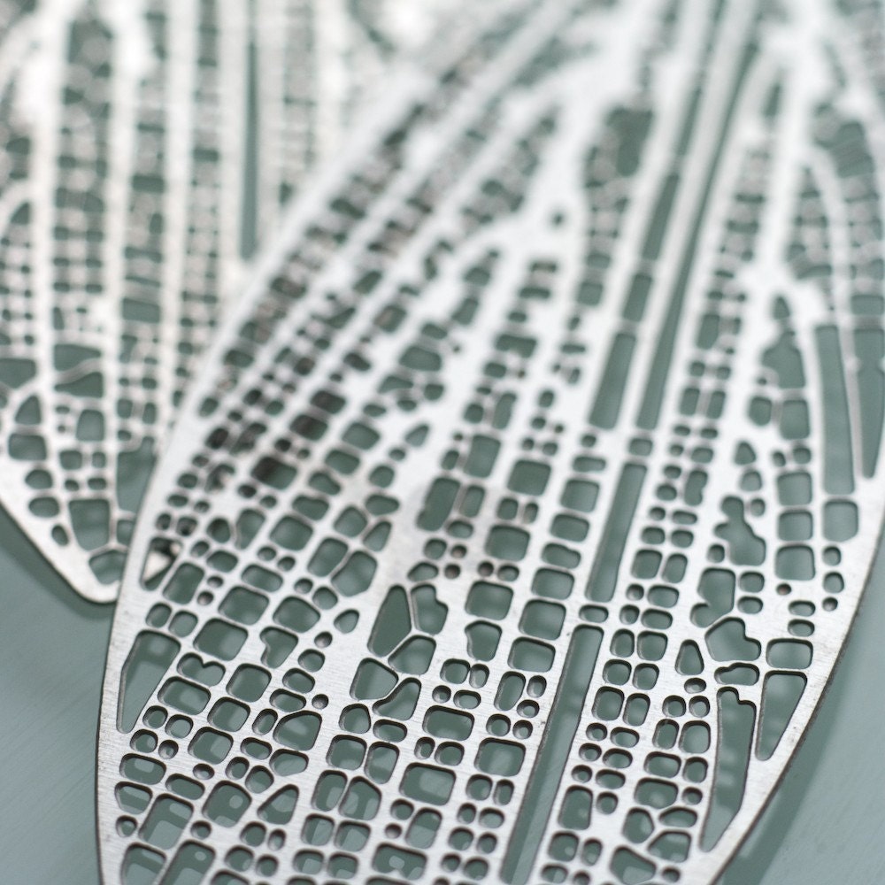 Cross-venulate earrings - stainless steel leaf jewelry